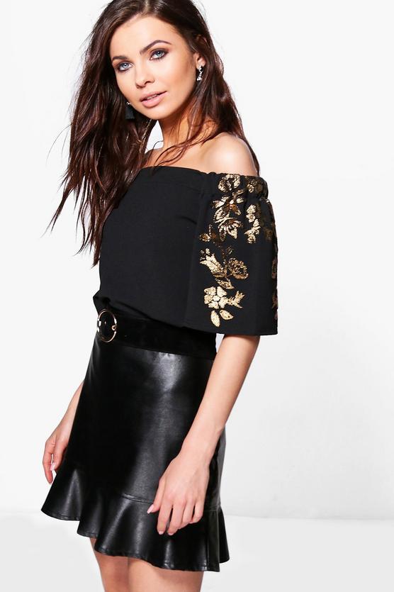 Isla Beaded Sleeve Bardot Top